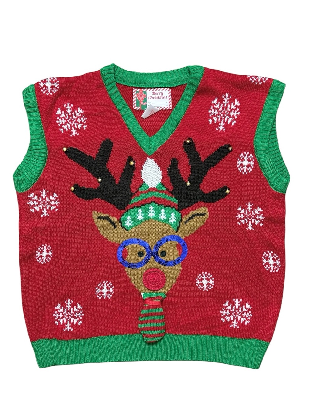 Ugly Christmas Sweater Vest Nerd Reindeer Unisex L Large